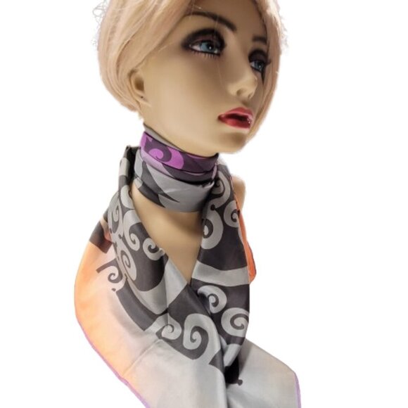 Colorful Square Silk Scarf Handpainted Batik Fuji Silk Scarf - NEW - Picture 6 of 10